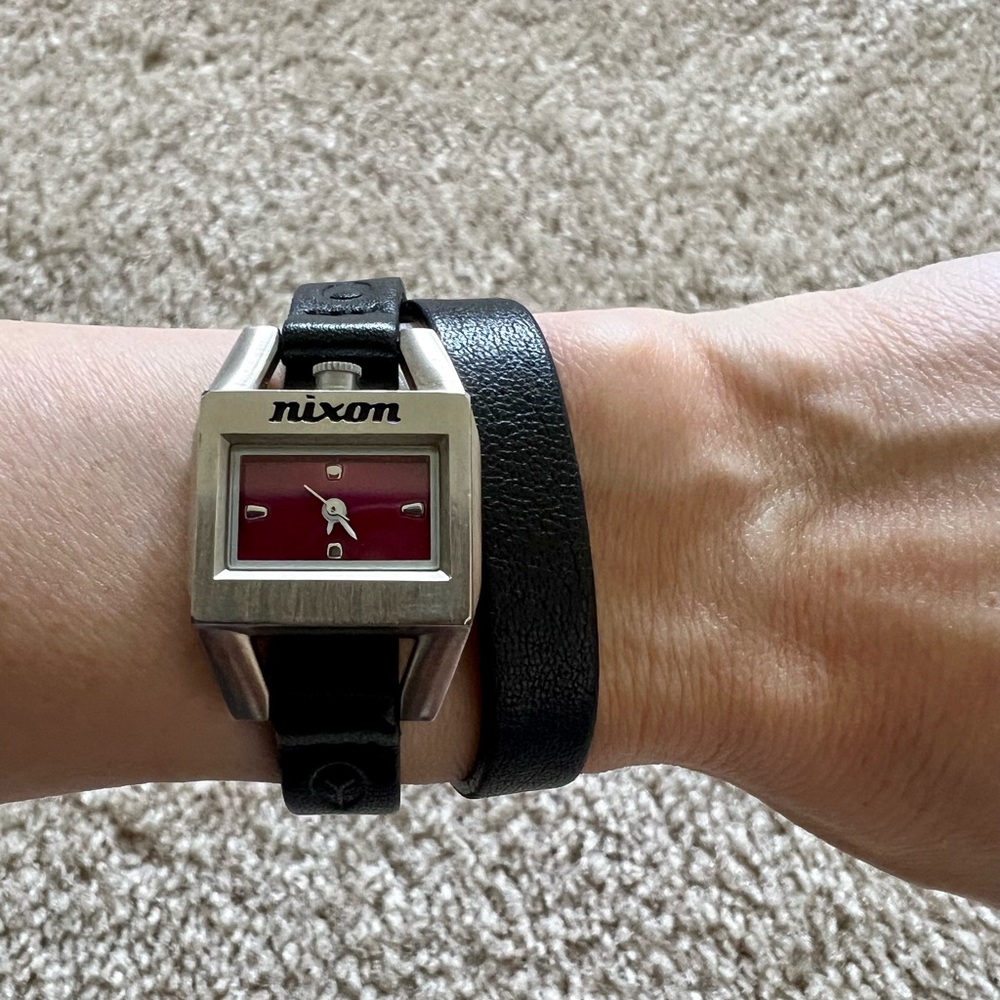 Nikon watch - red face black double strap- needs battery